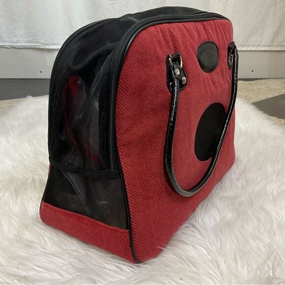 New!!! GMS PET SUPPLIES red / burgundy corduroy dog/ cat bag carrier - Picture 3 of 15